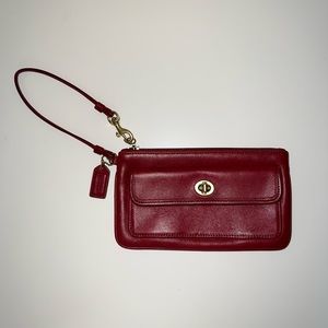 Vintage Coach Red Leather Wristlet - Brass Turnlock and Hangtag